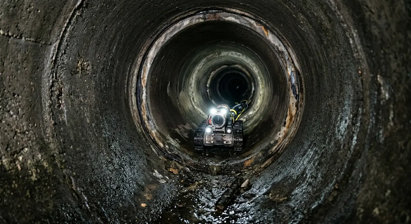 Robotic sewer camera inspecting pipe interior for Sewer Line Cleaning in Salisbury